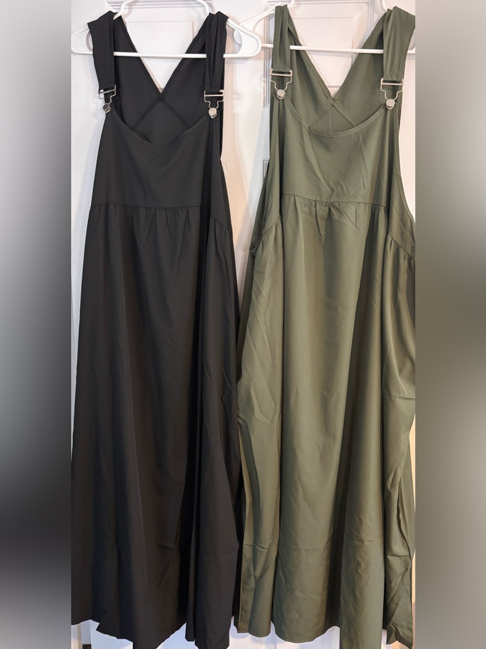 Set of 2 Women's 4XL Black and Olive Overall Maxi Loose Dress with Pockets